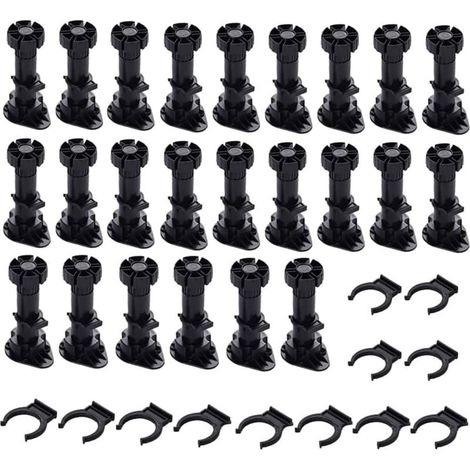 24 Pcs Plastic Cabinet Legs, Furniture Legs, Adjustable Furniture Legs, Black Plastic Furniture Legs with Clip Base for Kitchen Cabinets, Wardrobe and Sofa (60mm-8mm) (1/5)