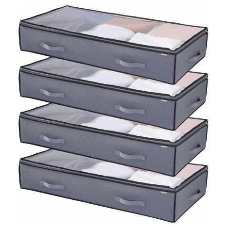 Contenedor de Almacenaje para Debajo de Cama 996 x 500 x 180 mm 4 Piezas Bolsa de Almacenamiento Bajo Cama con Tapa Organizador de Ropa, Zapatos, Mantas para Dormitorios, Salas de Estar (1/5)