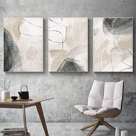 Lot de 3 posters, tableaux muraux abstraits, beiges, tableaux muraux modernes sur toile, sans cadre, décoration murale pour le salon, 50 x 70 cm, B (1/5)