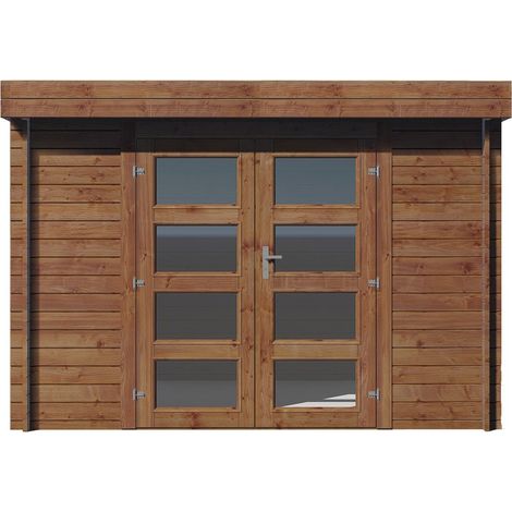 Abri de jardin en bois trait, 298x298, ep 28 mm, surface utile 7.5m², INT024 (1/4)