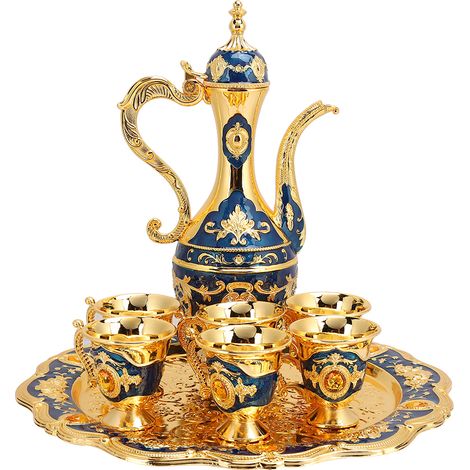 Lot bleu, ensemble de gobelets à vin en métal et flasque de hanche style russe, artisanat d'art pour maison, cadeau de mariage (1/5)