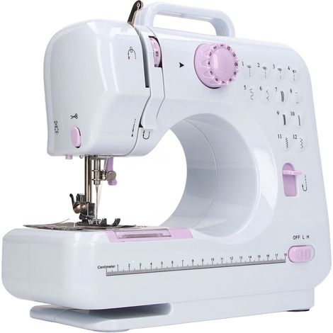 Machine à coudre électrique domestique avec fonction surjet, 12 points de couture, enrouleur automatique, petite machine à coudre portable, 100-240V prise UE (1/5)