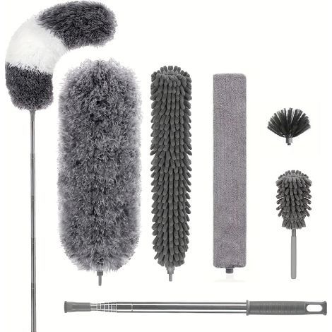 Lot de 7 Plumeau Poussière Télescopique Microfibre Nettoyage Kit avec Poignée Inoxydable Lavable Têtes Amovibles Balai Antipoussière (1/4)