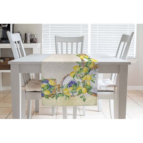 Tovaglia Da Tavola Runner Stampa Digitale 100% Cotone Telo Copri tavolo Rettangolare Salva Tavolo Prodotto Italiano Amalfi beige - Runner 50x150 (1/2)