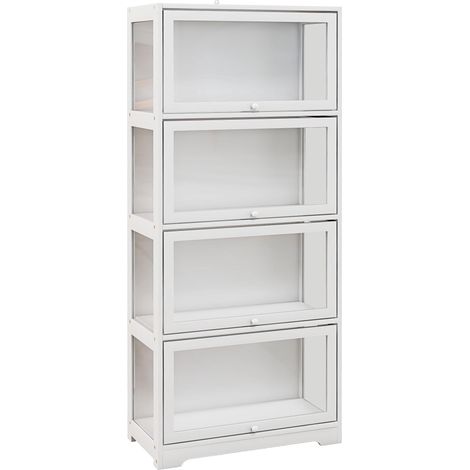 Vitrine de collection à 4 niveaux avec portes à charnières anti-basculement, idéale pour un bureau ou une chambre, 59 x 30 x 139 cm, blanche