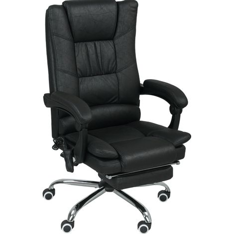 Silla de oficina masajeante con reposapiés reclinable ajustable negra MODENUIT (1/4)