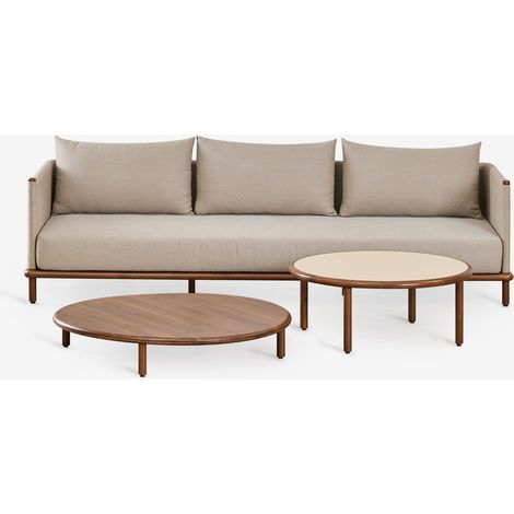 Conjunto de salón con sofá de 3 plazas y 2 mesas de centro redondas en madera de acacia Olivia SKLUM              (1/5)