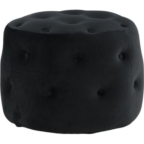 Pouf Capitonné en Velours "Benjamin" 55cm Noir (1/5)