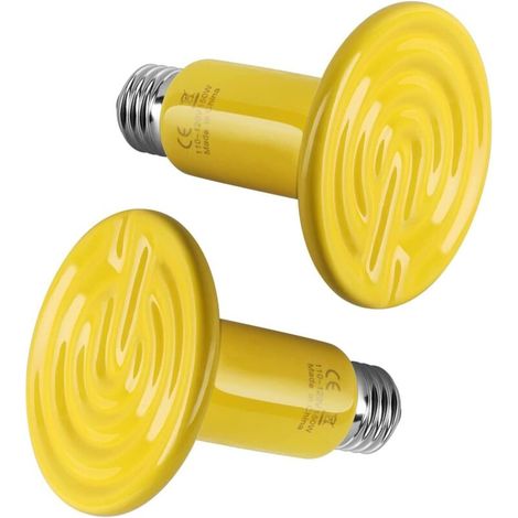 Ampoule chauffante en céramique pour reptiles, sans lumière, chauffage pour terrarium, amphibien, serpent, tortue, incubation de poulet, 150 W, lot de 2, jaune (1/5)