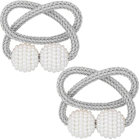 Fermacurtain magnetico, 2 fermi magnetici grigi perline, semplice modello in tulle, decorativo (1/5)