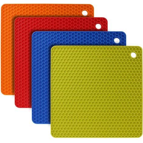 Lot de 4 dessous de plat en silicone antidérapants, 18,5 cm, alvéolés, pour table de cuisine, multi-usages. (1/5)