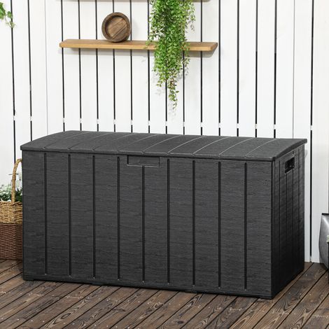 Baúl de Exterior 366L Arcón para Jardín de Plástico de Doble Pared con Ruedas y Asas 122,4x62x64,5 cm Negro (1/5)