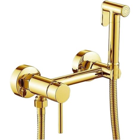 Robinet De Bidet En Laiton Avec Support, Mitigeur Douche Et D'eau Chaude/froide, Douchette WC Murale, Accessoires Salle Bain Haute Pression D'Eau(Gold) (1/5)