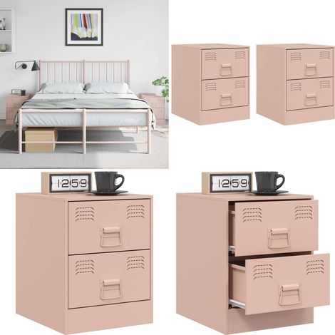 Nachttische 2 Stk. Rosa 34,5x39x44 cm Stahl - Nachttische - Rosa Nachttische - Stahl Nachttische - Wohnraum Dekoration - Schlafzimmer Möbel - Home & Living (1/5)