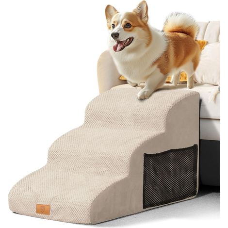 Scale per cani a 3 gradini, rampa per cani con maniglie e borsa portaoggetti, scale per cani in schiuma ad alta densità, gradini per cani per animali domestici anziani/feriti (1/5)