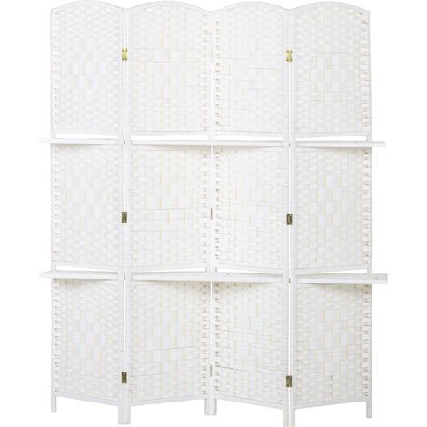 Paravent cloison 4 panneaux 160x170 cm avec 2 étagères, pliable, en bois, séparation de pièce (1/5)