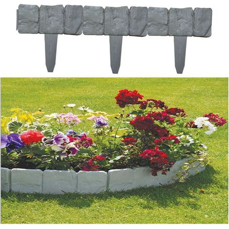Bordure de Jardin, Bordure de lit de Fleurs décorative Bricolage pour allée de pelouse et Bordure de Paysage, Simulation de Pierre d'imitation Effet pavé, clôture de pelouse -10 Pièces Gris