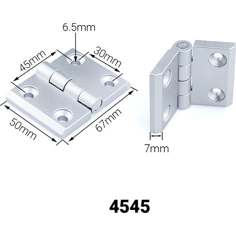 Charnières à paumelles (4545 Argent (5 pièces)) en alliage de zinc pour portes, compatibles avec les profilés en aluminium 4545, les meubles et les armoires électriques. (1/5)