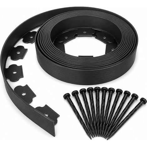 GDHZS- Bordure de Jardin 10 m x 3.8 cm,Bordure de Pelouse Flexible en avec 30 Piquets, Bordure à Planter sans Creuser, Découpable, pour Massifs, Allées,NOIR (1/5)
