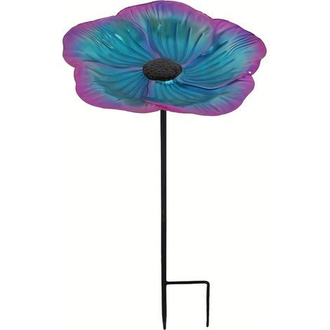 Baignoire à oiseaux en métal à motif floral coloré avec piquet - décoration extérieure pour jardin et terrasse, mangeoire à oiseaux (1/5)