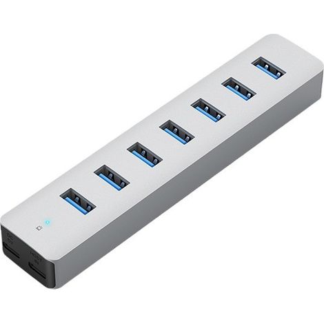 Applicable 7 Ports USB Hub, Aluminum Multiport Desktop USB Adapter Powered USB Splitter for Laptop, Mobile Phones, PC, PS4 and Other USB Devices(3.3Ft Data Cable+3.3Ft Charging Cable)