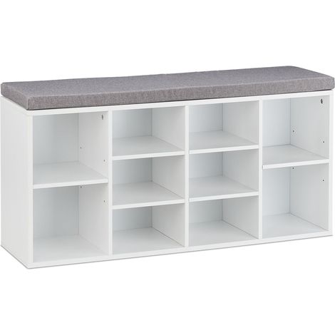 Banc à chaussures moderne avec coussin assise 90 x 30 x 45 cm pratique style épuré en bois blanc (1/4)