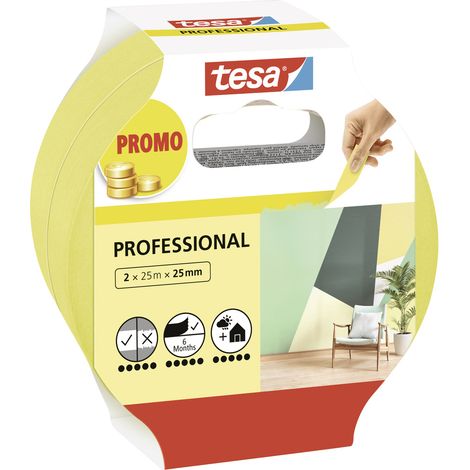 tesa Professional 56212-00000-02 Malerabdeckband Gelb (L x B) 50 m x 25 mm 2 St.