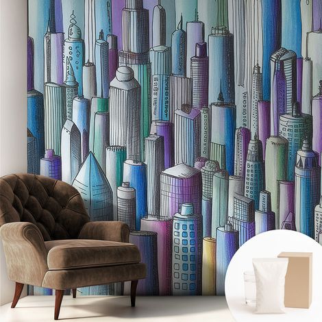 Carta Da Parati In Vlies Decorativa Per Pareti - Con Motivi Moderni - Con Colori Intensi - Per Ufficio Grattacieli cittadini 250x250 cm (1/5)