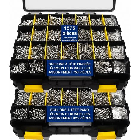 Coffret 1575 pièces vis et écrous inox 304 tête bombée et fraisée cruciforme jaune jaune 2.0 32 × 27 × 8 cm 2,3 kg – Livraison gratuite