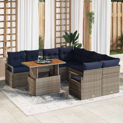 Garten Essgruppe mit Kissen 9 pcs Grau und Marineblau