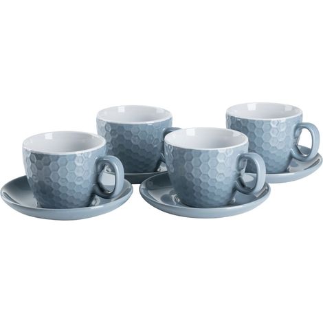Set aus 4 Tassen und Untertassen in einem Blauton