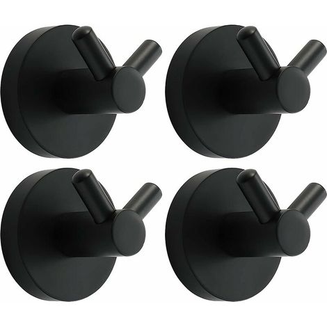 Dontodent Noir Crochet Mural Acier INOX Patère Murale Double Ronde Patere Porte Manteau Installation à Vis Crochet de Manteau pour Cuisine, Salon et Bureau Portemanteau Mural,4 PCS (1/5)