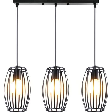 Suspension Luminaire D'Intérieur Rétro 3 Lumières Lustre Vintage Plafonnier En Métal Pour Chambre À Coucher, Salon, Salle À Manger, Cuisine Noire (1/5)