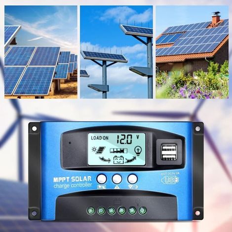 Regolatore di carica solare MPPT da 30 A, 12 V/24 V, con monitoraggio automatico della messa a fuoco, regolatore per pannelli solari con schermo LCD, doppia porta USB. (1/4)