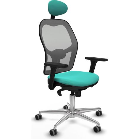 Jorquera sincro malla gris similpiel turquesa brazos 3D base aluminio cabecero fijo ruedas 65mm engomada (1/5)