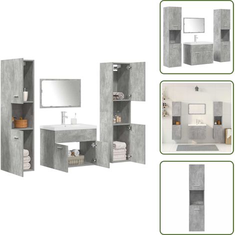 The Living Store 5-tlg. Badmöbel-Set Betongrau Holzwerkstoff - Badmöbel Beton (1/5)