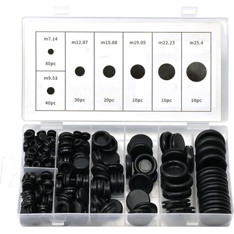Pressacavo in gomma, 200 pezzi, nero, 7 mm/9 mm/12 mm/16 mm/20 mm/22 mm/25 mm. Pressacavo in gomma chiuso per cavi e impianti elettrici. (1/5)