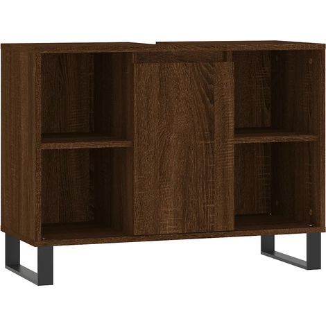 Mobile bagno moderno con vani contenitori flessibili 80 x 33 x 60 cm legno composito rovere marrone 020049070