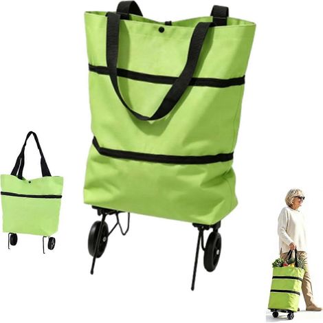 Chariot de courses pliable 2 en 1 avec roulettes, sac inclus (bleu), grande capacité, léger, facile à transporter, écologique (1/5)