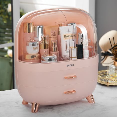 Stylish Small Pink Transparent Makeup Organizer with Drawers (1/5)