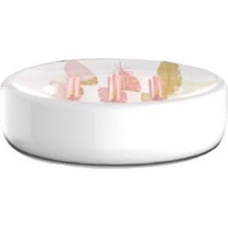 Trade Shop - Jabonera Blanca Accesorio De Baño Con Plumas 11x8x3 Cm 69795 - (1/2)