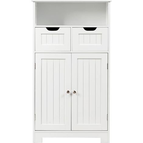 COSTWAY Armadietto Terra da Bagno Mobile Autoportante, Mobiletto Ufficcio Multiuso, con Cassetti e Ripiani, Ampio Spazio, Legno (Bianco) (1/5)