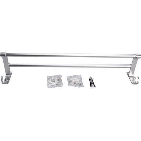 Porte-serviettes double de 58 cm (23 po) en acier inoxydable, fixation murale antirouille, grande capacité de charge pour salle de bain (1/5)
