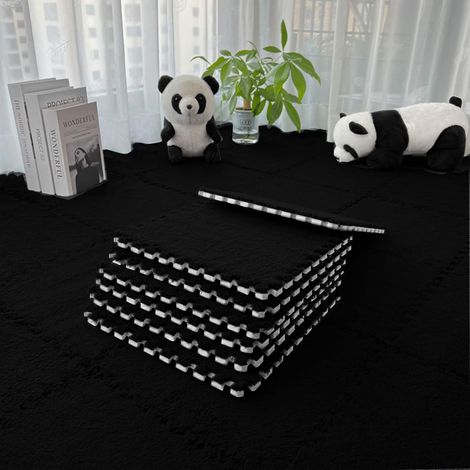 Lot de 12 dalles de sol emboîtables en mousse en peluche pour salon, chambre à coucher, dalles de sol en mousse emboîtables pour jeu (noir, 30 cm x 30 cm x 1,25 cm) (1/5)