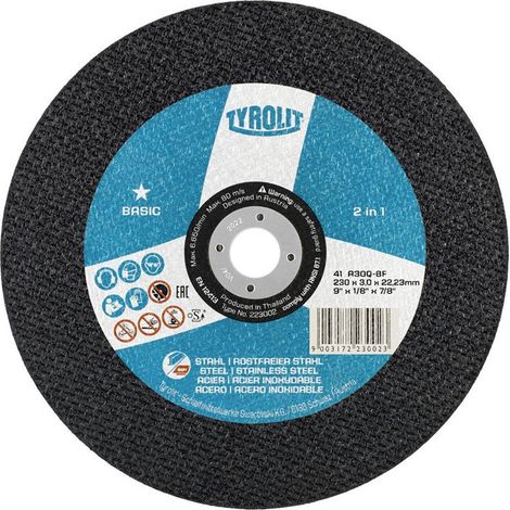 Disque à tronçonner BASIC D230x3mm ger.2in1 foret.22,23mm TYROLIT (Par 25)
