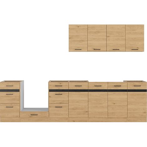 Pegane – Cuisine complète 300 cm – Ensemble de meubles de cuisine en chêne bernstien – Armoires basses et hautes – Rangement fonctionnel et organisé (1/5)