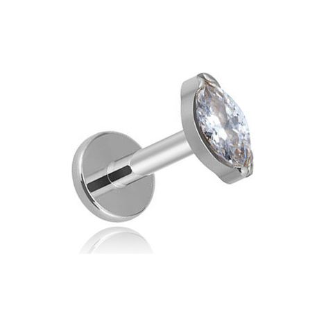 Labret de titanio plateado en forma de lágrima con circonita blanca 1.2/8