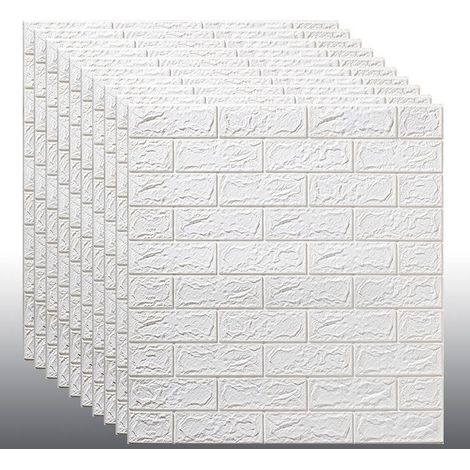 Papier peint autocollant 3d 3d wall sticker bedroom wallpaper foam tile waterproof and moisture-proof - white brick pattern, 7077cm, 2mm thick, 10pcs (1/4)