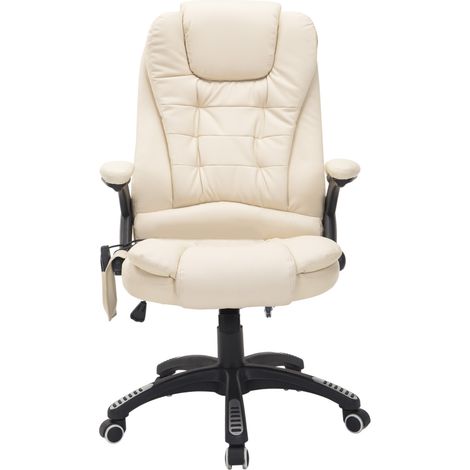 Fauteuil de bureau beige en simili cuir avec massage vibrant à 6 points et fonction chauffante, pivotant (1/5)