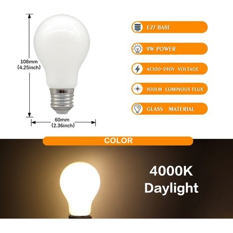Ampoule LED 9W (E27, verre 4000K, 1 pièce), éclairage décoratif pour la maison